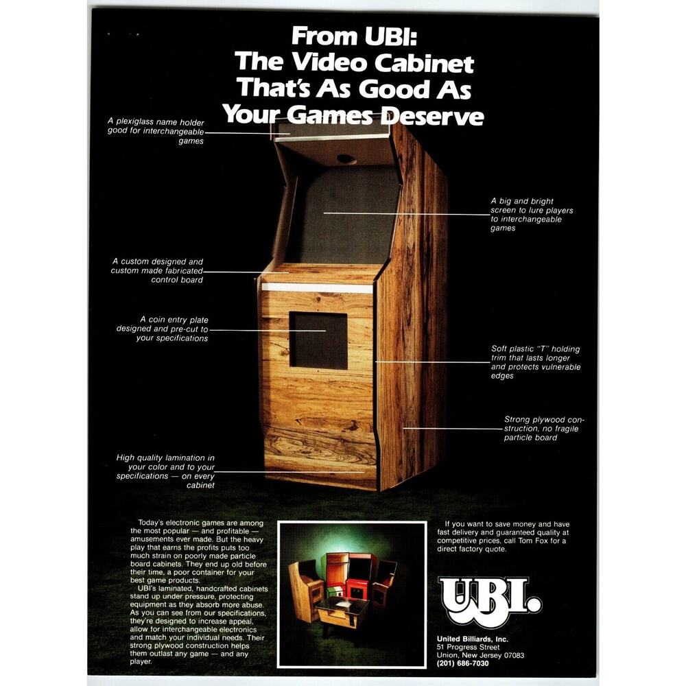 UBI Video Arcade Game Cabinet FLYER Original Vintage Retro Gaming Conversions